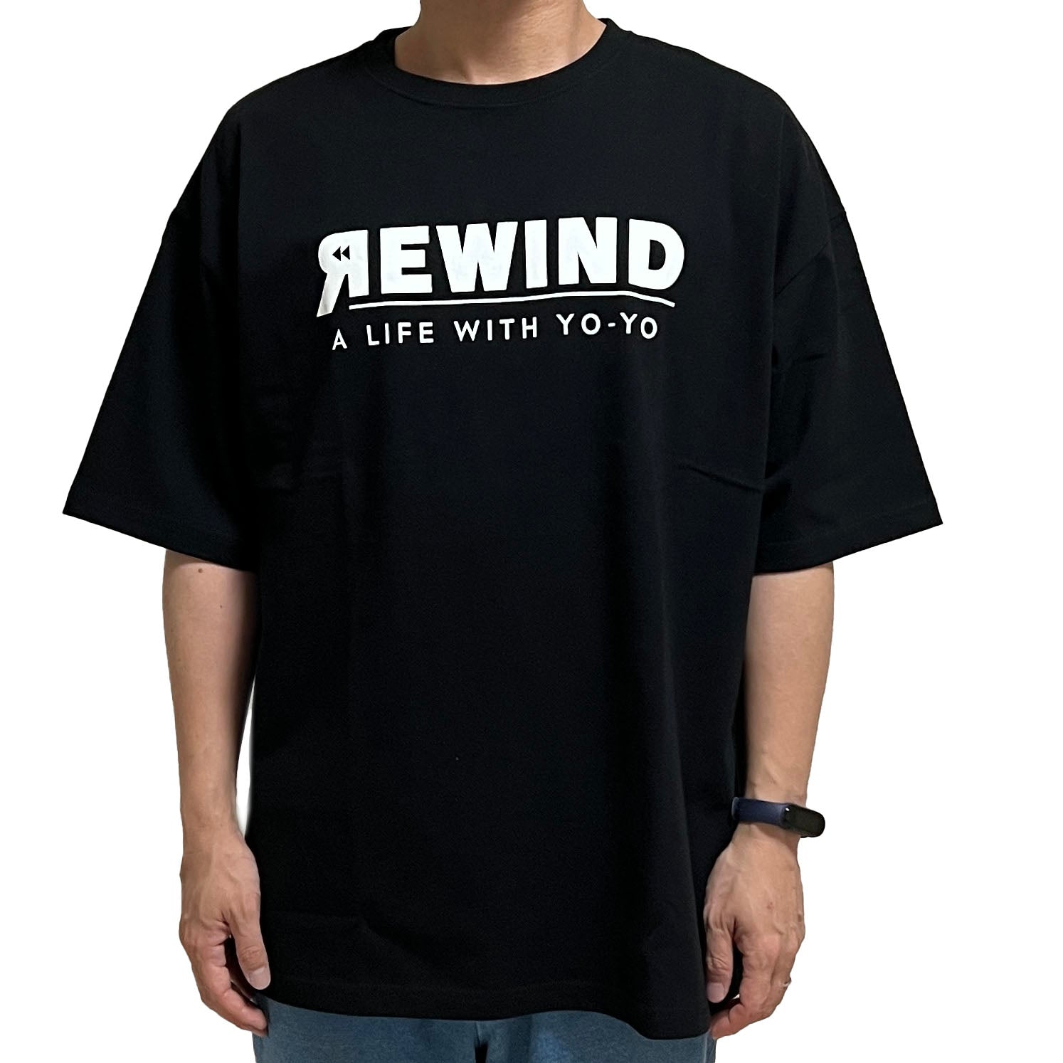 REWIND Loose Fitting Silhouette T-shirt (Black / White Logo) - YOYO STORE REWIND WORLDWIDE